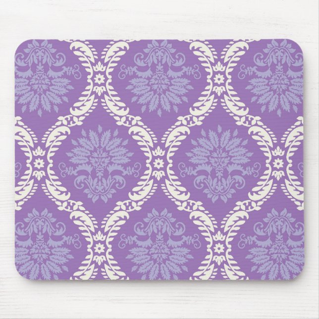 purple cream damask pattern mouse mat (Front)