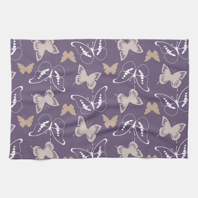 Purple Cream Flight of Butterflies Tea Towel (Horizontal)