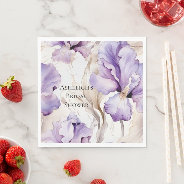 Purple Cream Iris Floral Bridal Shower   Napkin (Insitu)