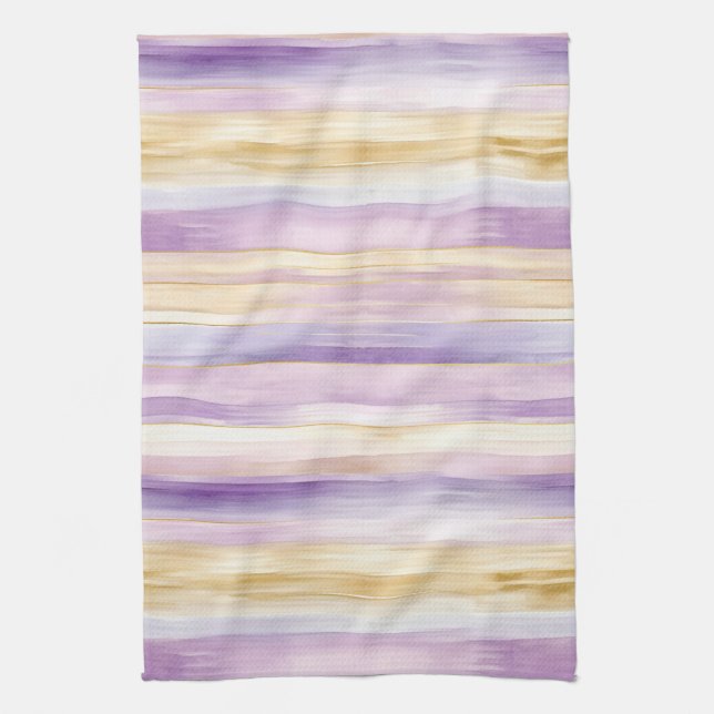 Purple Cream Iris Stripes   Tea Towel (Vertical)