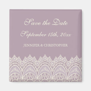 Purple Cream Lace Save the Date Magnet