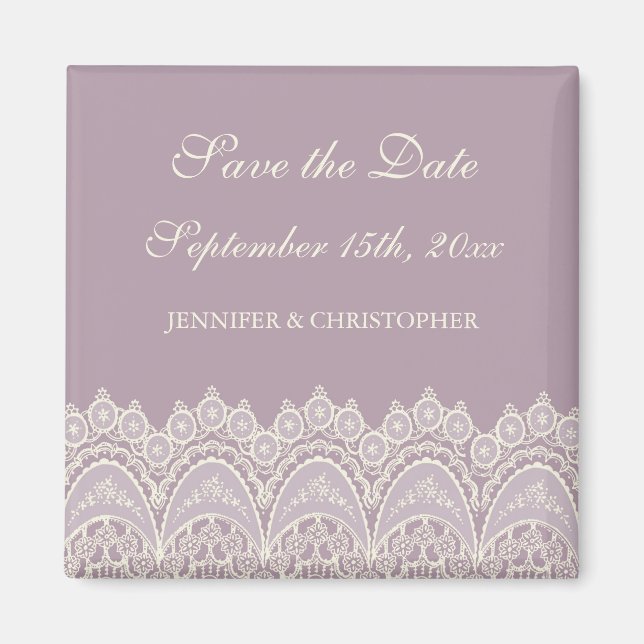 Purple Cream Lace Save the Date Magnet (Front)