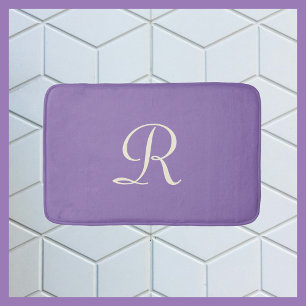 Purple & Cream Monogrammed Plush Bath Mat