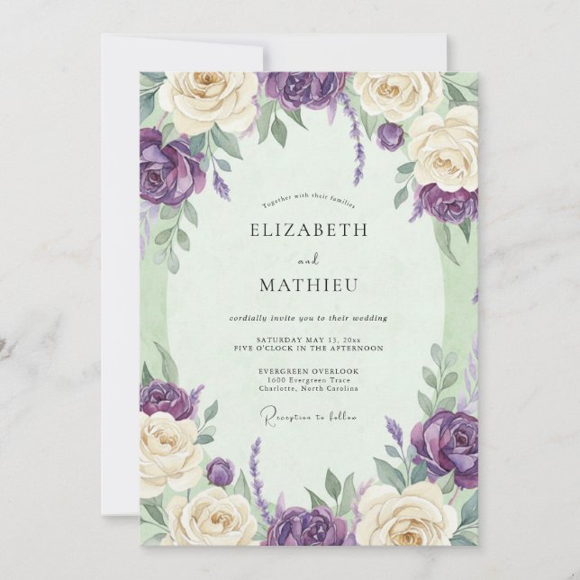 Purple Cream Petal Wedding Invitation (Front)
