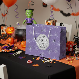 Purple Creepy Spider Webs Custom Halloween Large Gift Bag