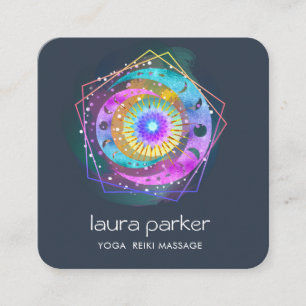 Purple Crescent Moon Mystic Lotus Eye Celestial  Square Business Card