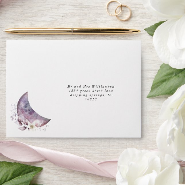Purple Crescent Moon Pre-Addressed Wedding  Envelope (Wedding)