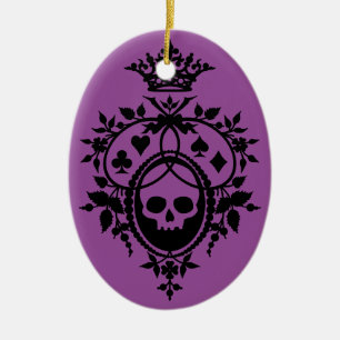 Purple Crest with Skull and Cardsuits Ceramic Tree Decoration