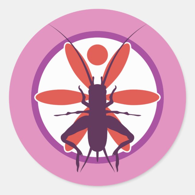 Purple Cricket and Red Flower Circle Classic Round Sticker (Front)