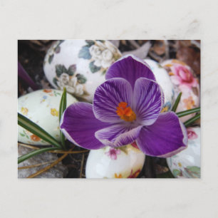 Purple Crocus and Floral Easter Eggs Holiday Postcard