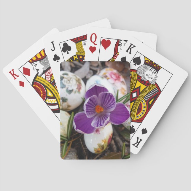 Purple Crocus and Floral Easter Eggs Playing Cards (Back)