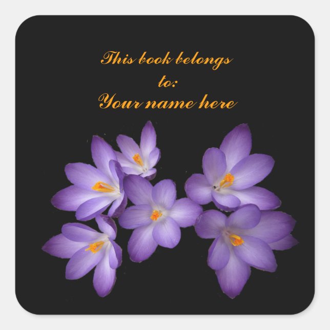 Purple Crocus Bookplate Square Sticker (Front)