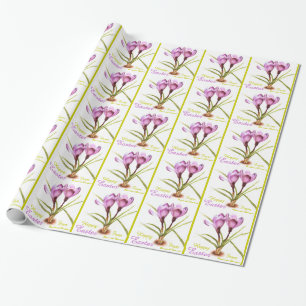 Purple crocus fine art Happy Easter wrapping Paper