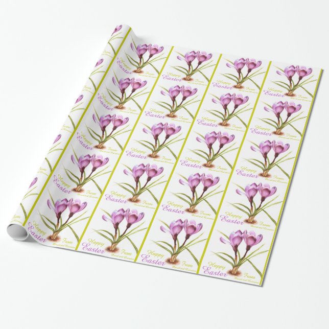 Purple crocus fine art Happy Easter wrapping Paper (Unrolled)