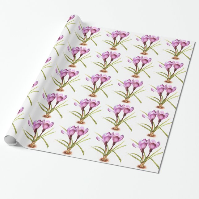 Purple crocus fine art wrapping wrapping paper (Unrolled)