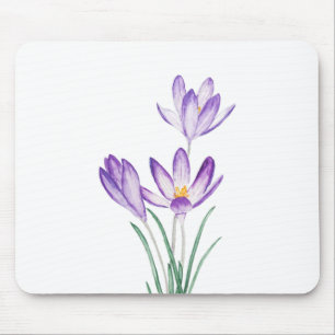 purple crocus flower watercolor mouse mat