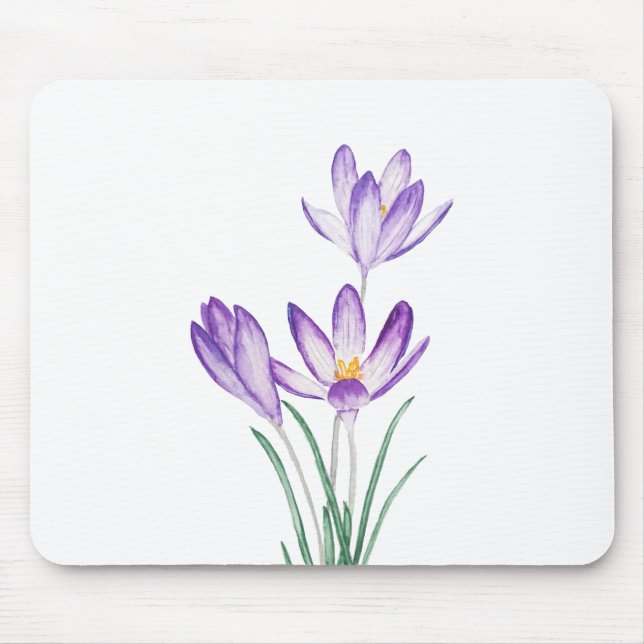 purple crocus flower watercolor mouse mat (Front)