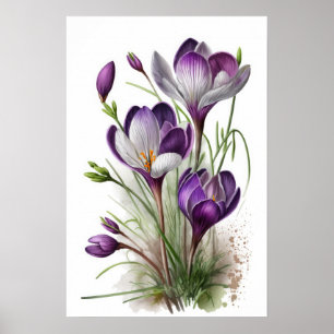 Purple Crocus Flowers Art Print Poster