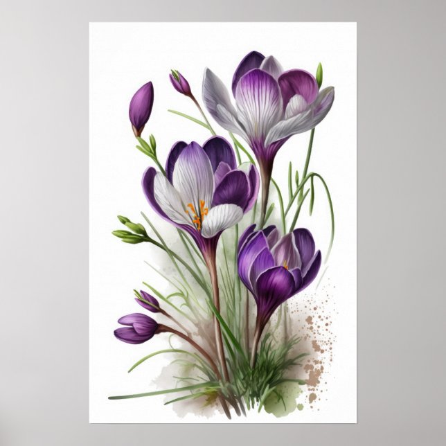 Purple Crocus Flowers Art Print Poster (Front)