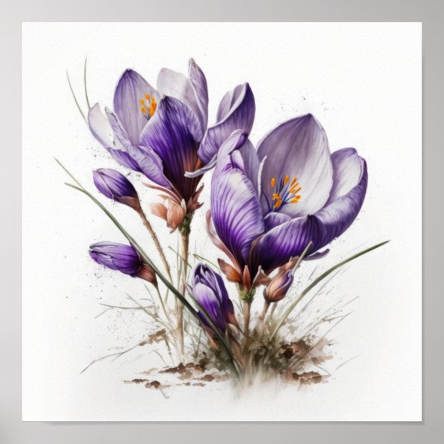 Purple Crocus Flowers Art Print Poster (Front)