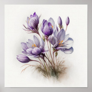 Purple Crocus Flowers Art Print Poster