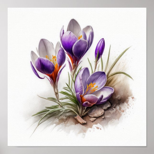 Purple Crocus Flowers Art Print Poster (Front)