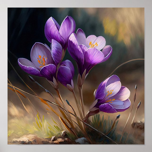 Purple Crocus Flowers Art Print Poster (Front)