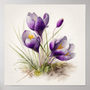 Purple Crocus Flowers Art Print Poster
