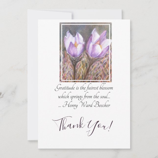Purple Crocus Flowers in Watercolor Thank You Card (Front)