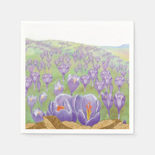 Purple Crocus Flowers on Spring Hill Illustration Napkin