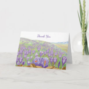 Purple Crocus Flowers on Spring Hill Illustration  Thank You Card