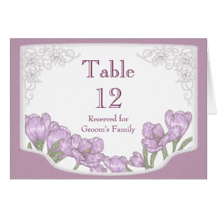 Purple Crocus Flowers Wedding Table Number