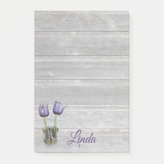 Purple Crocus Weathered Wood Personalised Post-it Notes