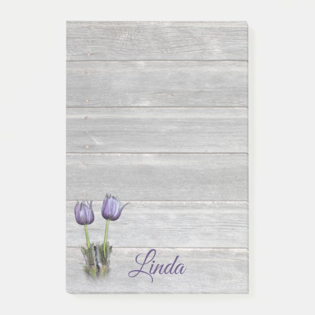 Purple Crocus Weathered Wood Personalised Post-it Notes (Front)