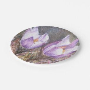 PURPLE CROCUSES PAPER PLATE