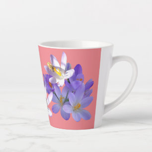 Purple Crocuses with Bee Pink Latte Mug