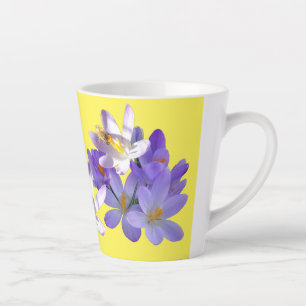 Purple Crocuses with Bee Yellow Latte Mug