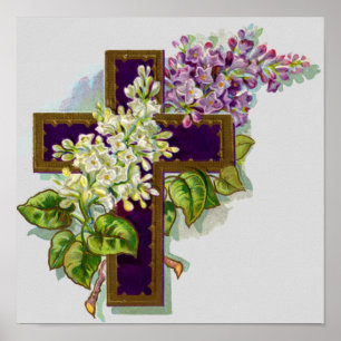 Purple Cross And Flowers Poster
