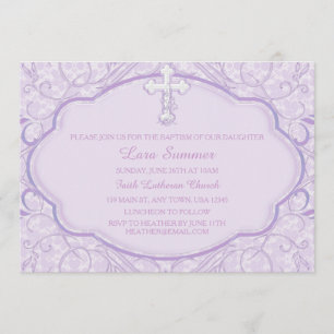 Purple Cross Baptism Christening Invitation