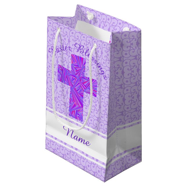 Purple Cross Christian Symbol Faith Easter Small Gift Bag (Front Angled)