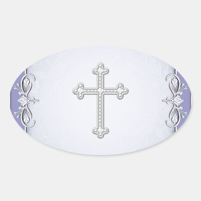 Purple Cross Damask Flower Envelope Seals Stickers (Front)