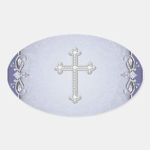 Purple Cross Damask Flower Envelope Seals Stickers