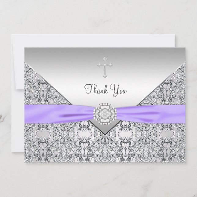 Purple Cross Elegant Christian Thank You Card (Front)