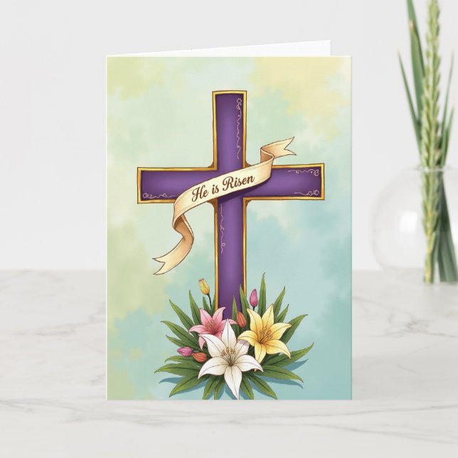 Purple Cross Floral Blessing Card (Front)