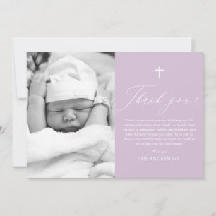Purple Cross Girl Photo Baptism Thank You Card