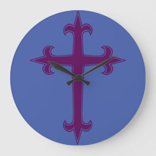 Purple Cross Lenten and Advent Devotional Art Large Clock