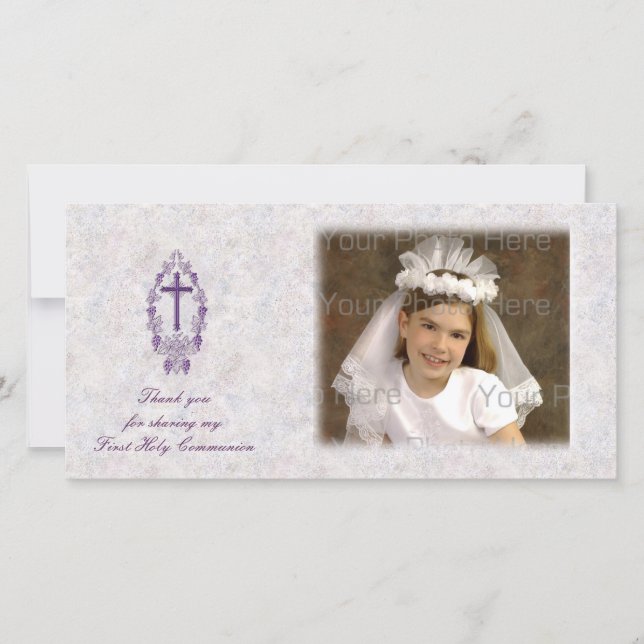 Purple Cross Religious Thank You Photo Card (Front)
