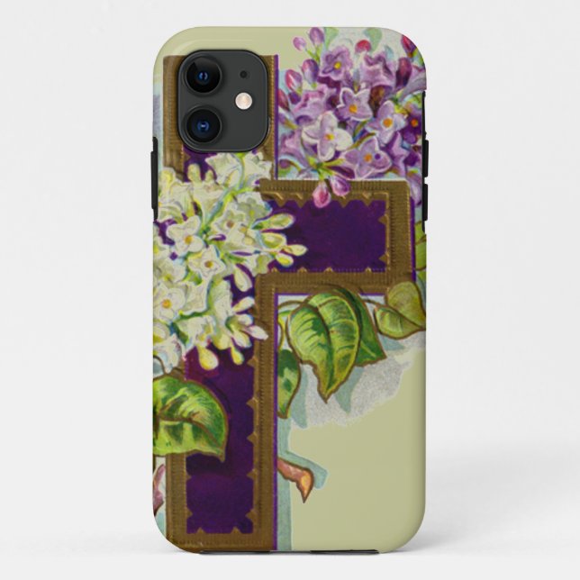 Purple Cross With Flowers Case-Mate iPhone Case (Back)