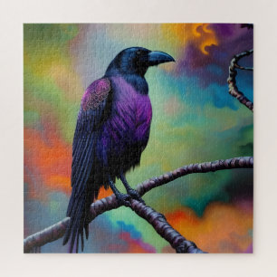 Purple Crow, colourful background Jigsaw Puzzle