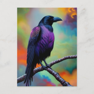 Purple Crow, colourful background Postcard